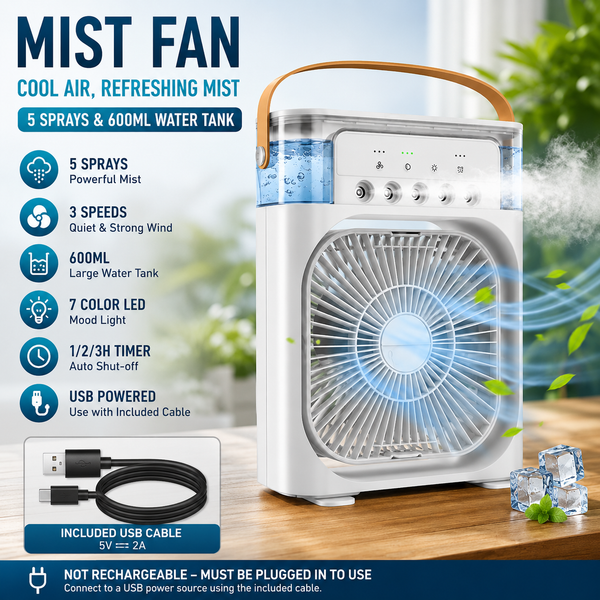 Portable Air Cooler Desk Fan with Water Spray – USB Mini Air Conditioner
