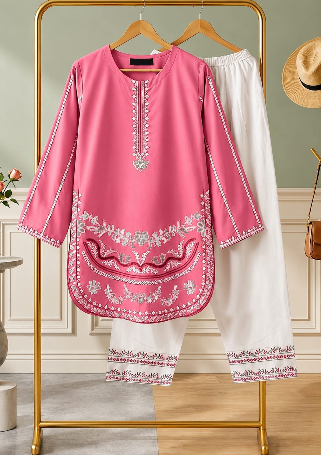 🌸👗 KISHMISH EMBROIDERY 2-PCS SUIT WITH DHAKA PAJAMA 👗🌸