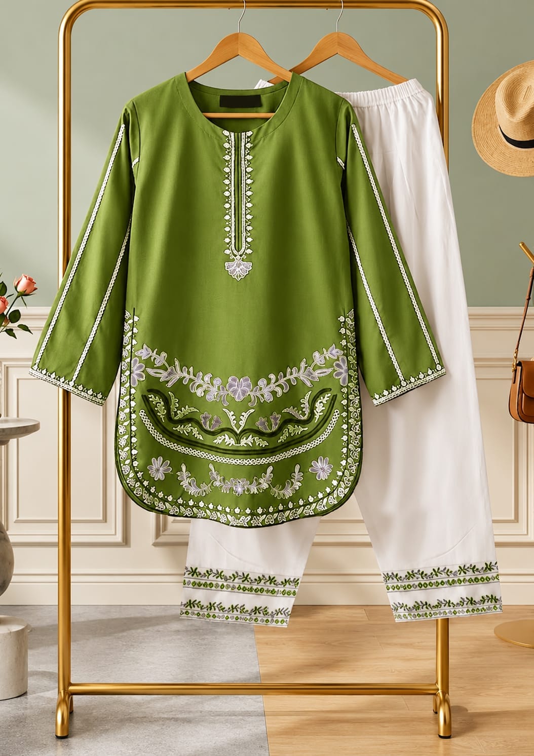 🌸👗 KISHMISH EMBROIDERY 2-PCS SUIT WITH DHAKA PAJAMA 👗🌸