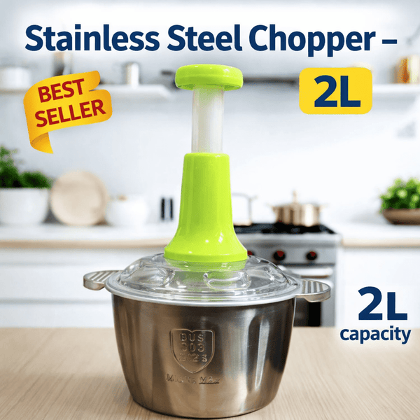 Large Capacity Stainless Steel Push Chopper - 2L